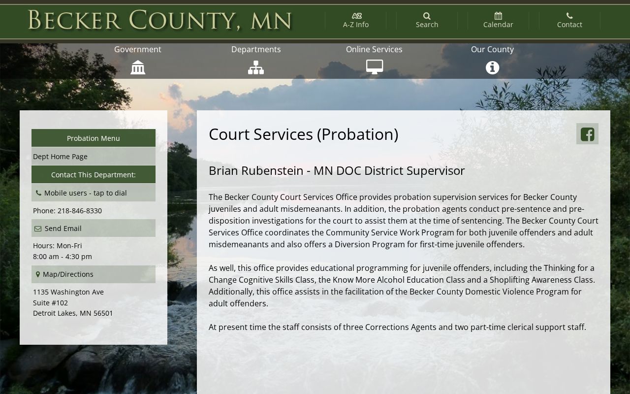 Becker County probation office information for post-release supervision