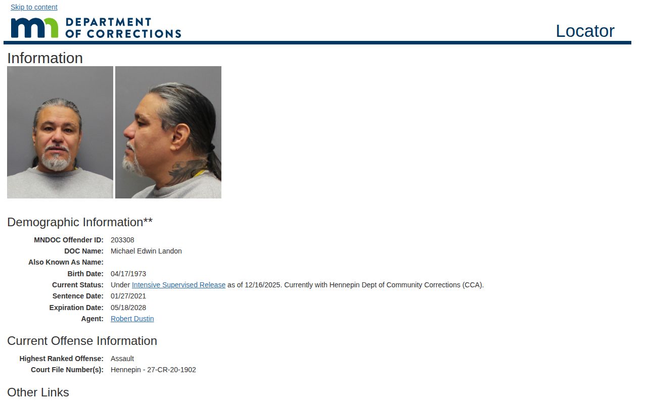 Minnesota DOC anticipated release date record for a state prison inmate