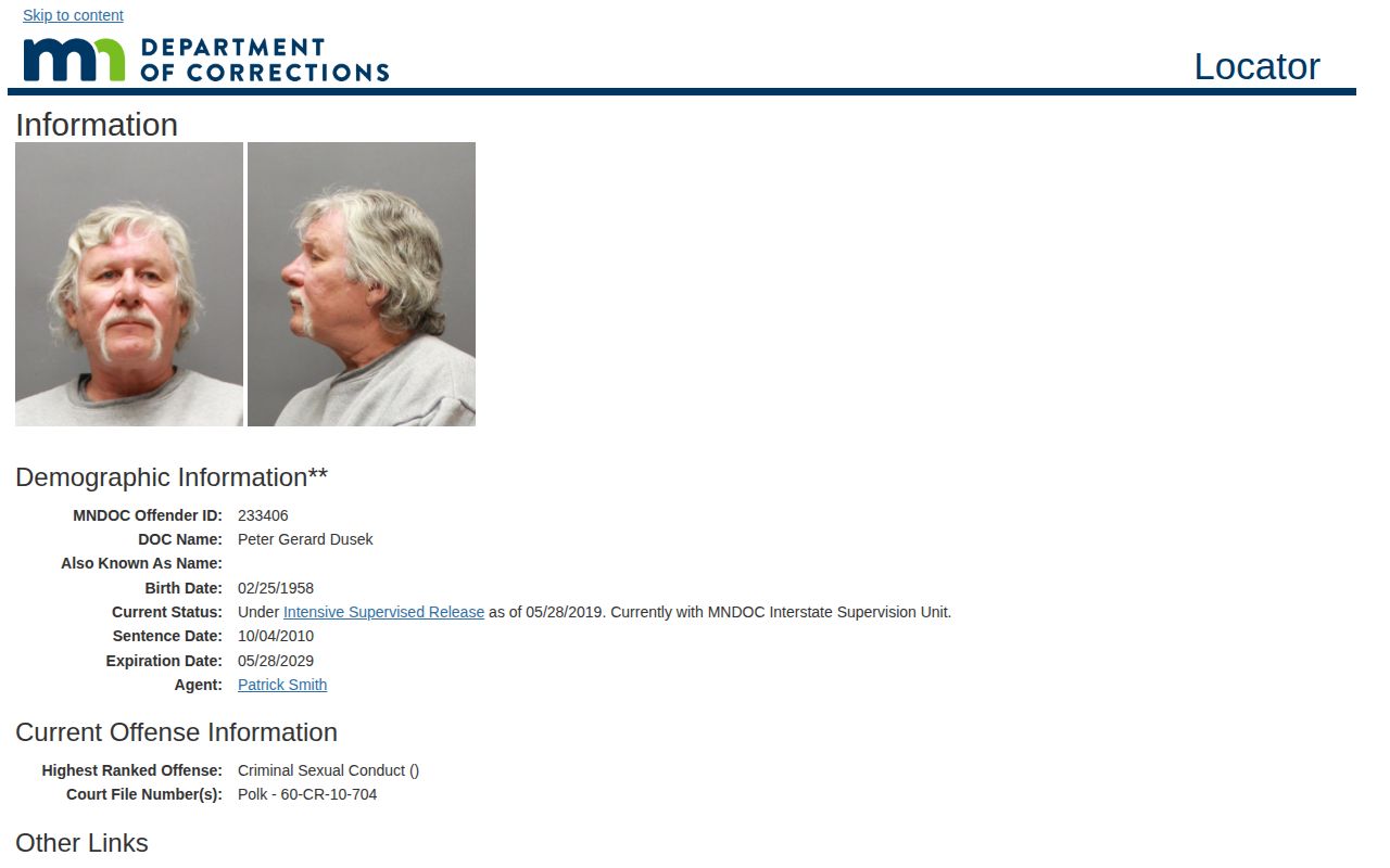 Minnesota DOC released inmate under intensive supervision record