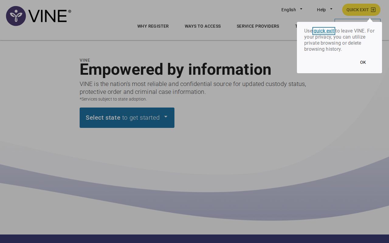 VINELink search interface for a Becker County VINE inmate check